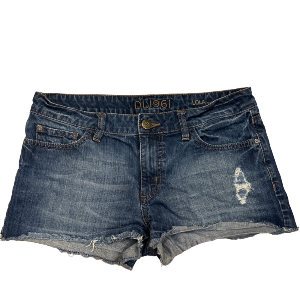 DL1961 Premium Denim Lola Frayed Denim Cutoff Shorts | Blue Denim, 28